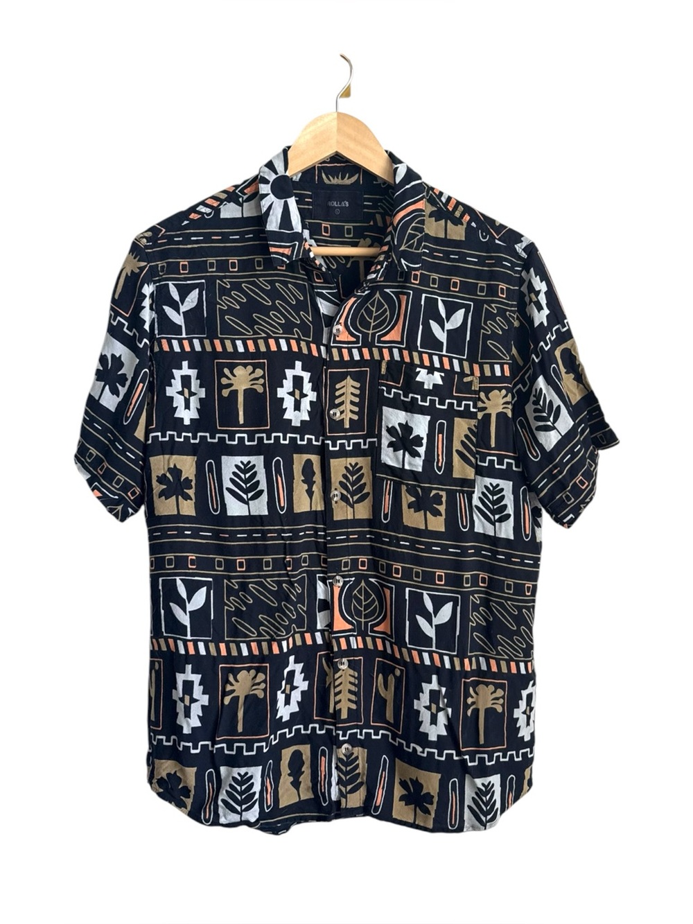 Rolla's Men's Relaxed Fit Camp Collar Button Up Shirt Tribal Print Large